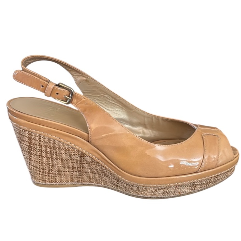 Stuart Weitzman Patent Leather Excise Slingback Wedge Sandals - Picture 2 of 13